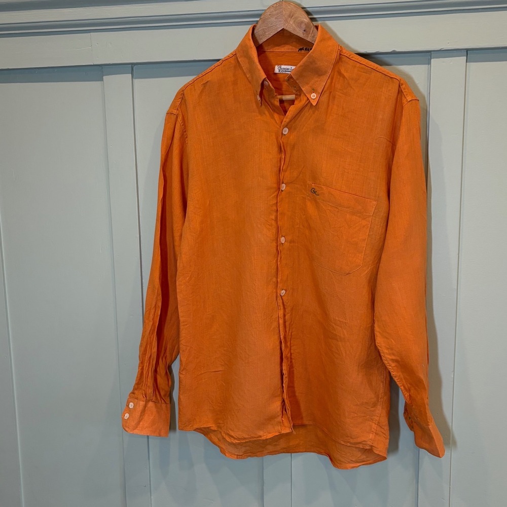 Christian Lacroix Homme Mens Vintage 100% Linen Shirt M Orange Button Down